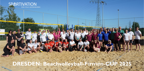 Alle Teams beim SPORTIVATION: DRESDEN Beachvolleyball-Firmen-CUP 2025 alle 15 Teams auf einem Bild
